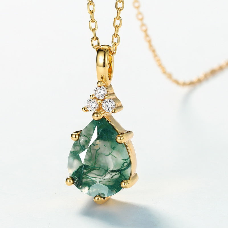 Zinnia-Pear Cut Moss Agate Classic Necklace