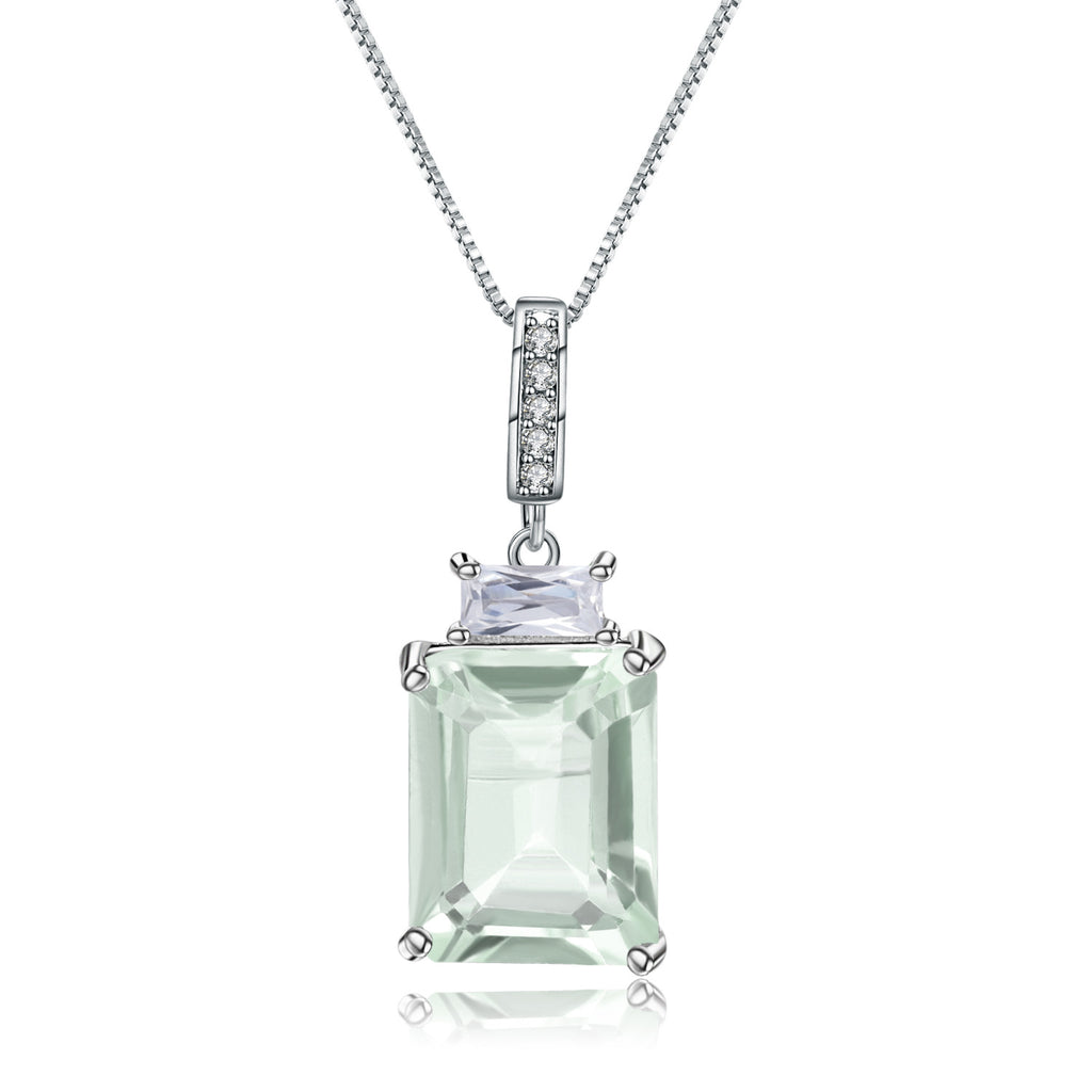 AquaCrest- Emerald Cut Natural Green Amethyst Minimalist Classic Necklace