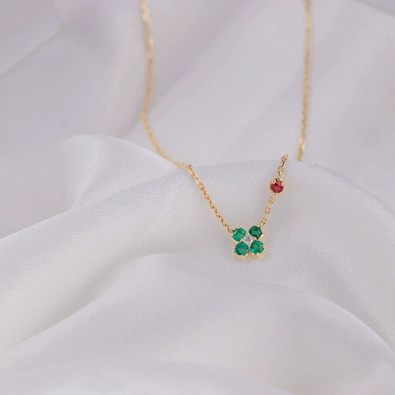 Celestia Round Cut Emerald & ruby  Classic Necklace