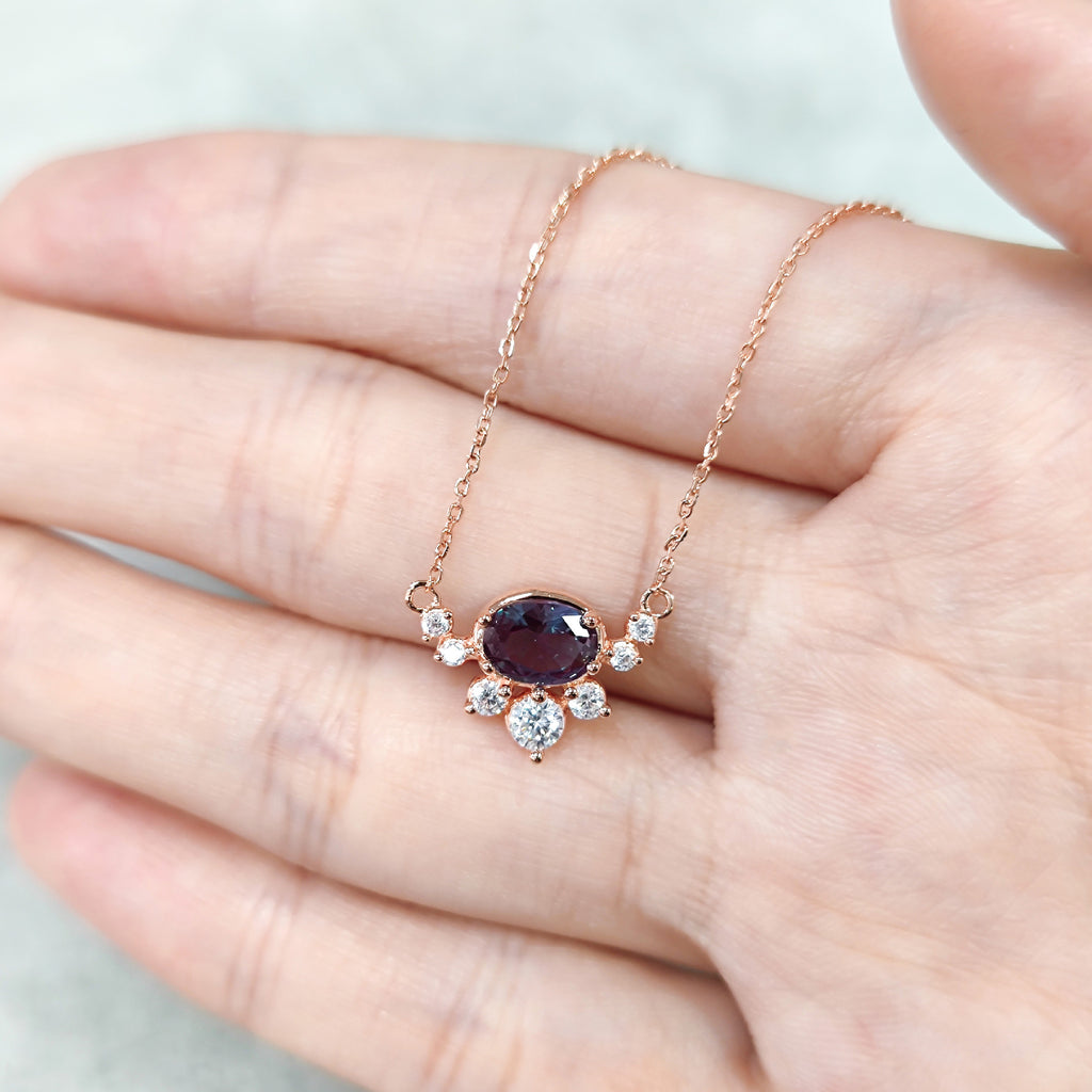 Beatrice Oval Cut Lab Alexandrite Unique Necklace