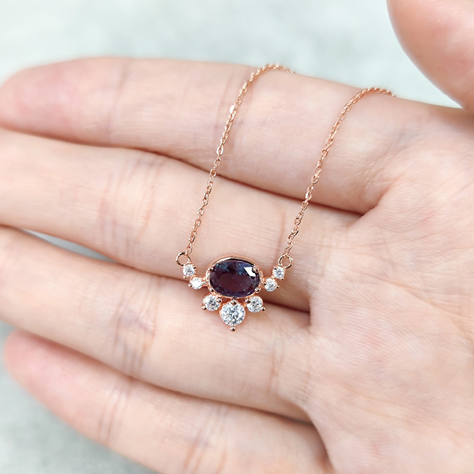 Beatrice Oval Cut Lab Alexandrite Unique Necklace