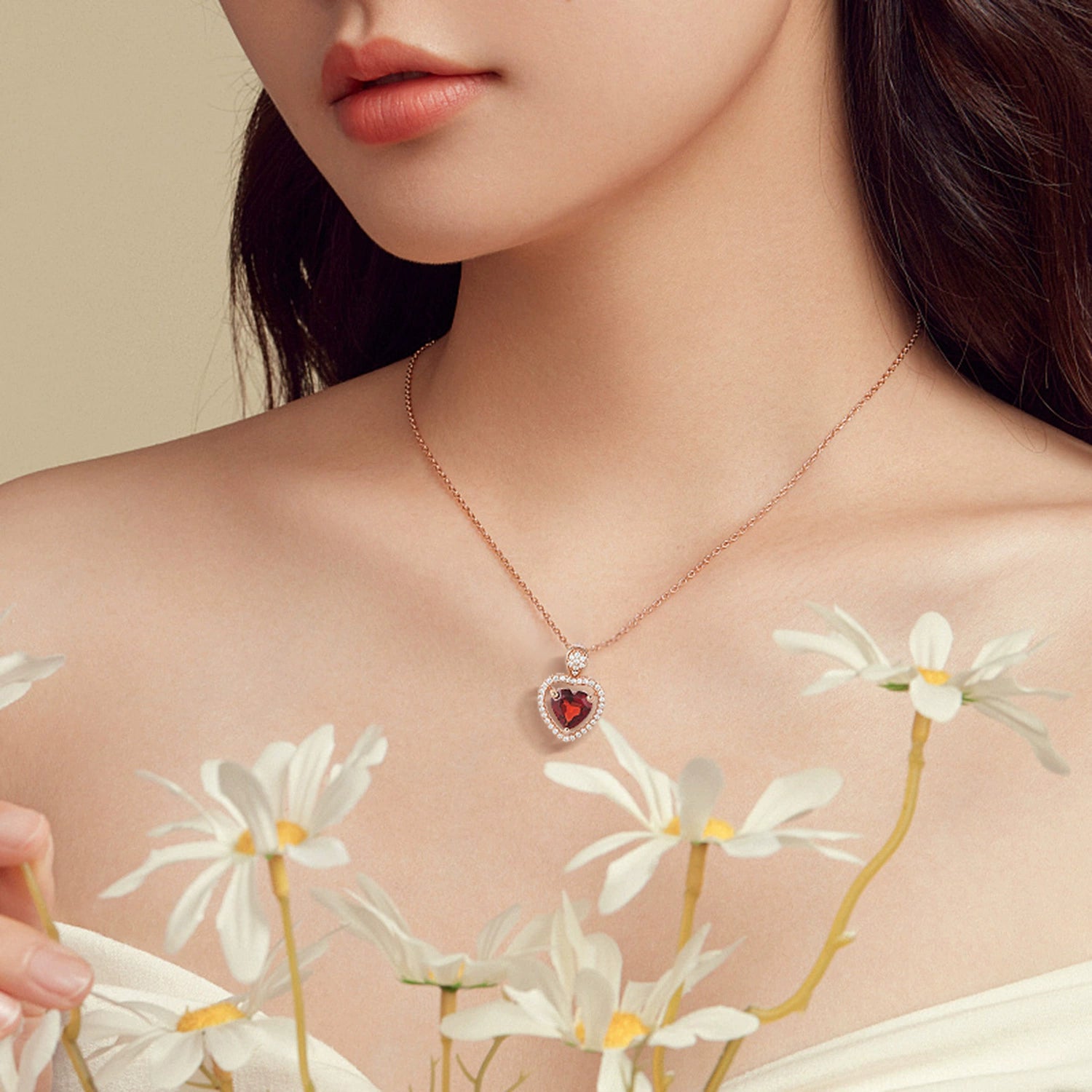 “Asher”  Heart Cut Garnet Classic Necklace