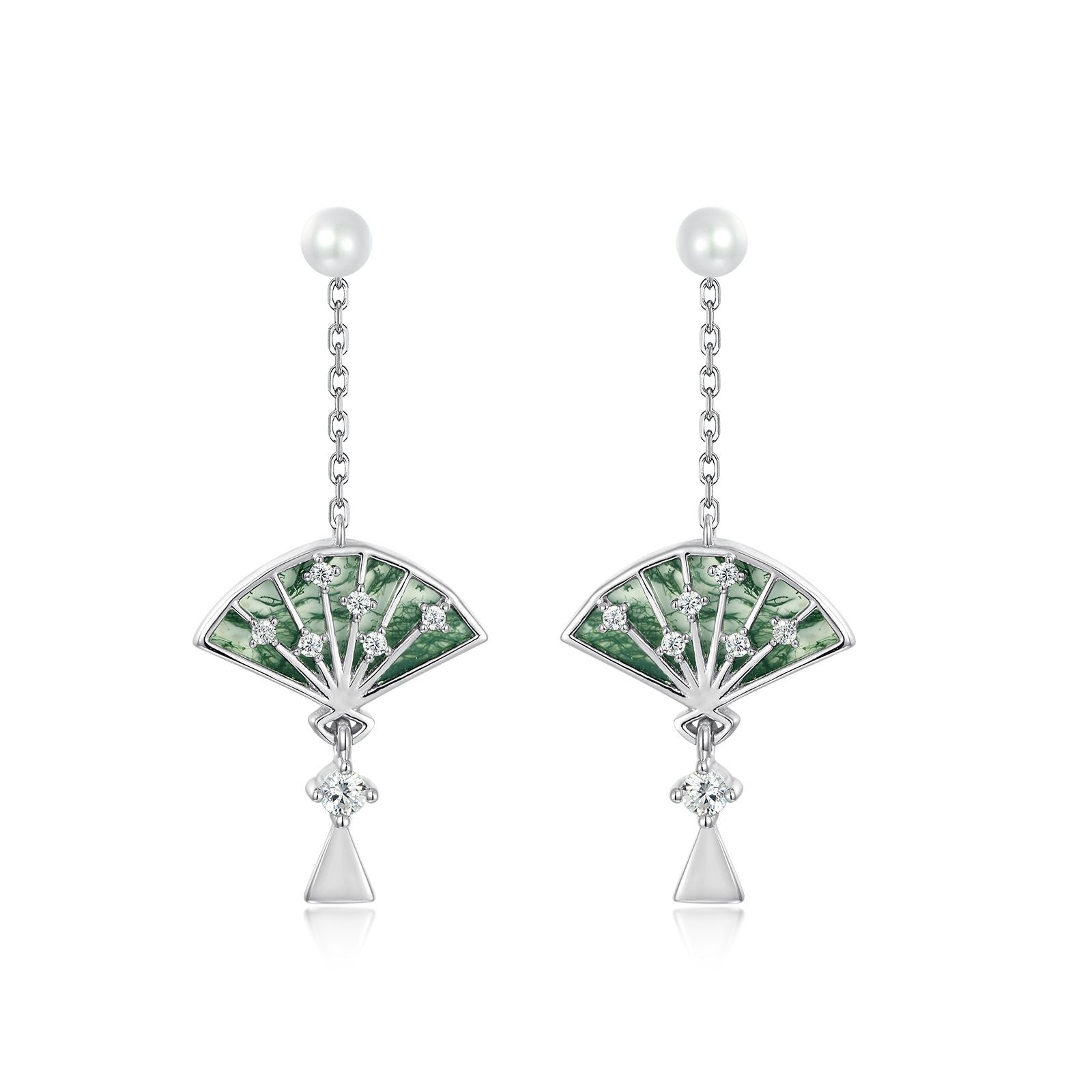 Moss Agate Inlay Tassel Design Unique Choices Drop Earrings