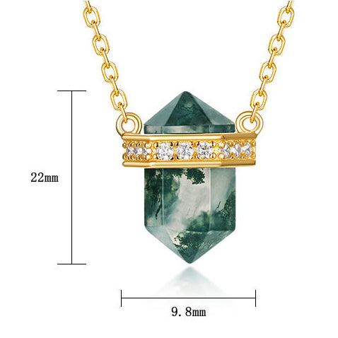 Rhombus-shaped Column Moss Agate Formal Celebration Crystal Point with Chain Necklace