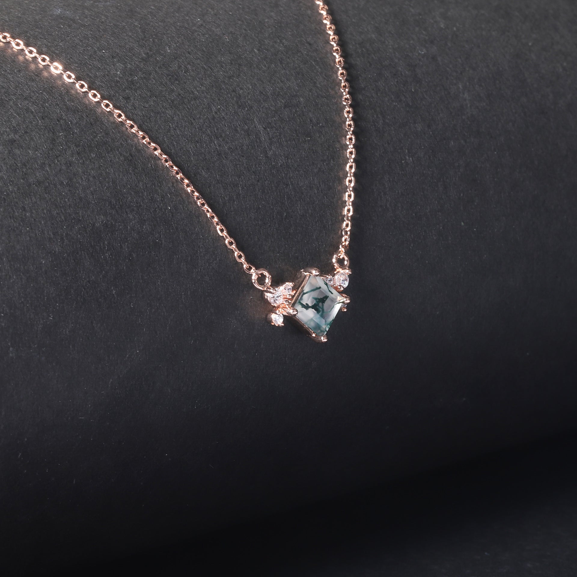 Pricess Cut Moss Agate Classic Pendant - 'Genevieve'