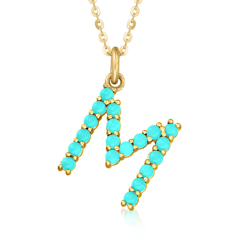 Persephone's Gift Elegant Turquoise Letter Dainty Classic Necklace