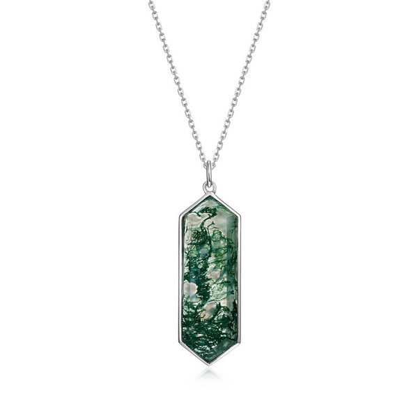 Lagoon - Hexagon Cut Moss Agate Classic Necklace
