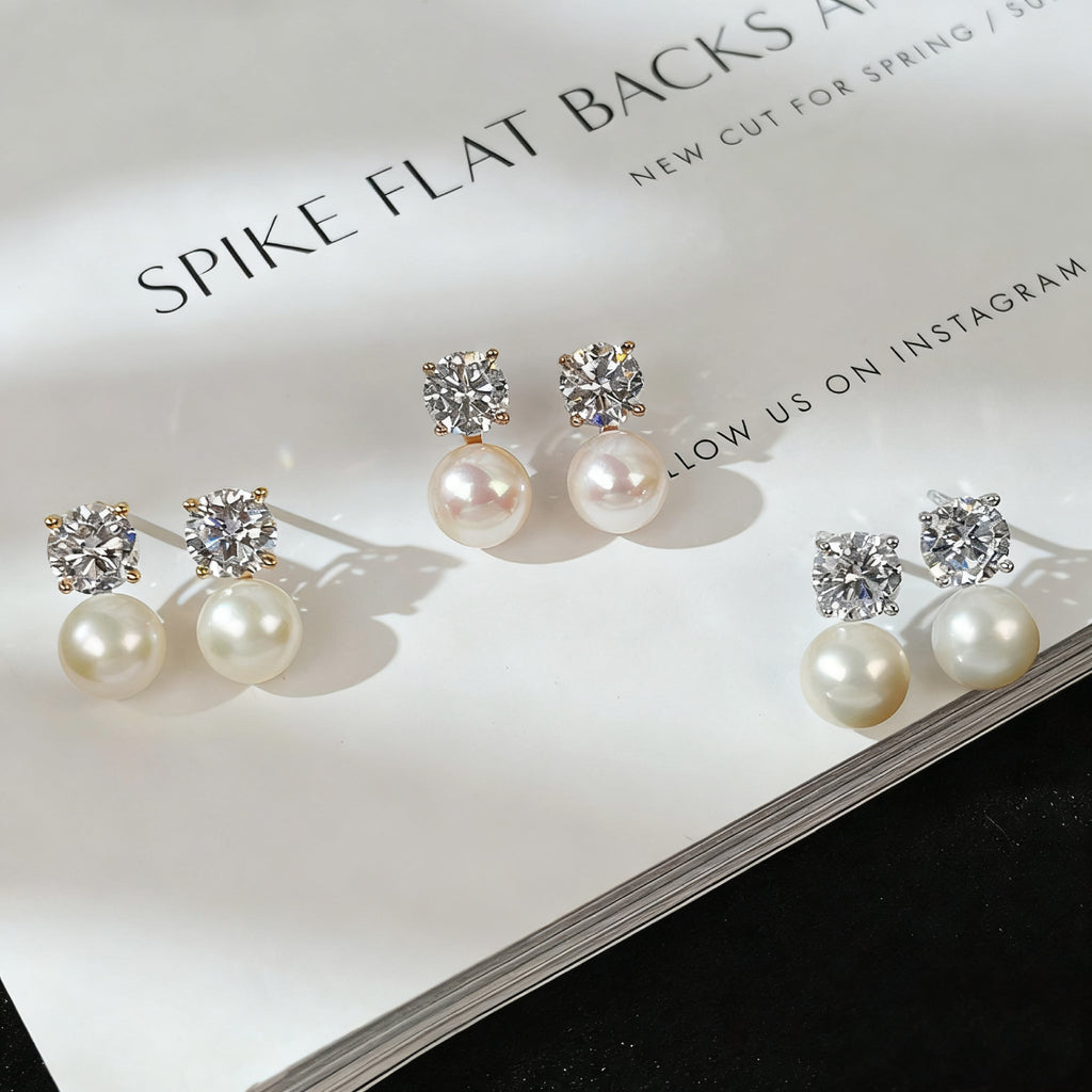 10K/14K Round Cut Zircon & Natural Pearl Classic Drop Earrings Wedding Earrings