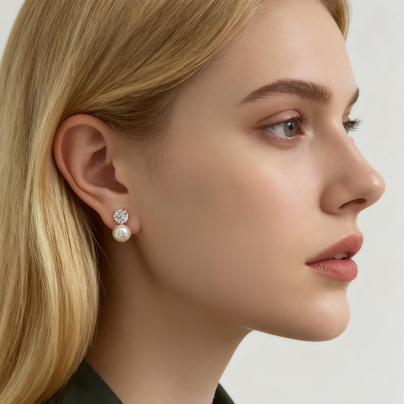 10K/14K Round Cut Zircon & Natural Pearl Classic Drop Earrings Wedding Earrings