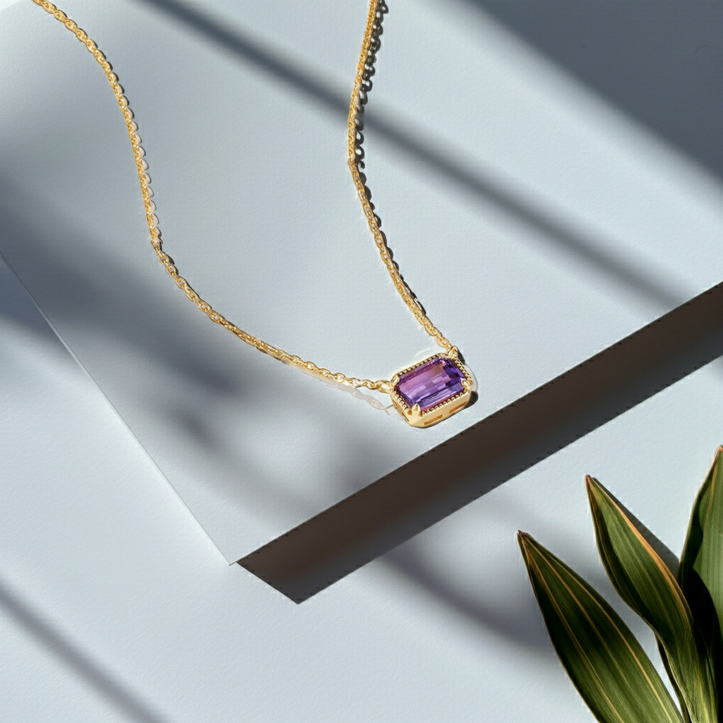 Mirielle Emerald Cut Amethyst Classic Necklace