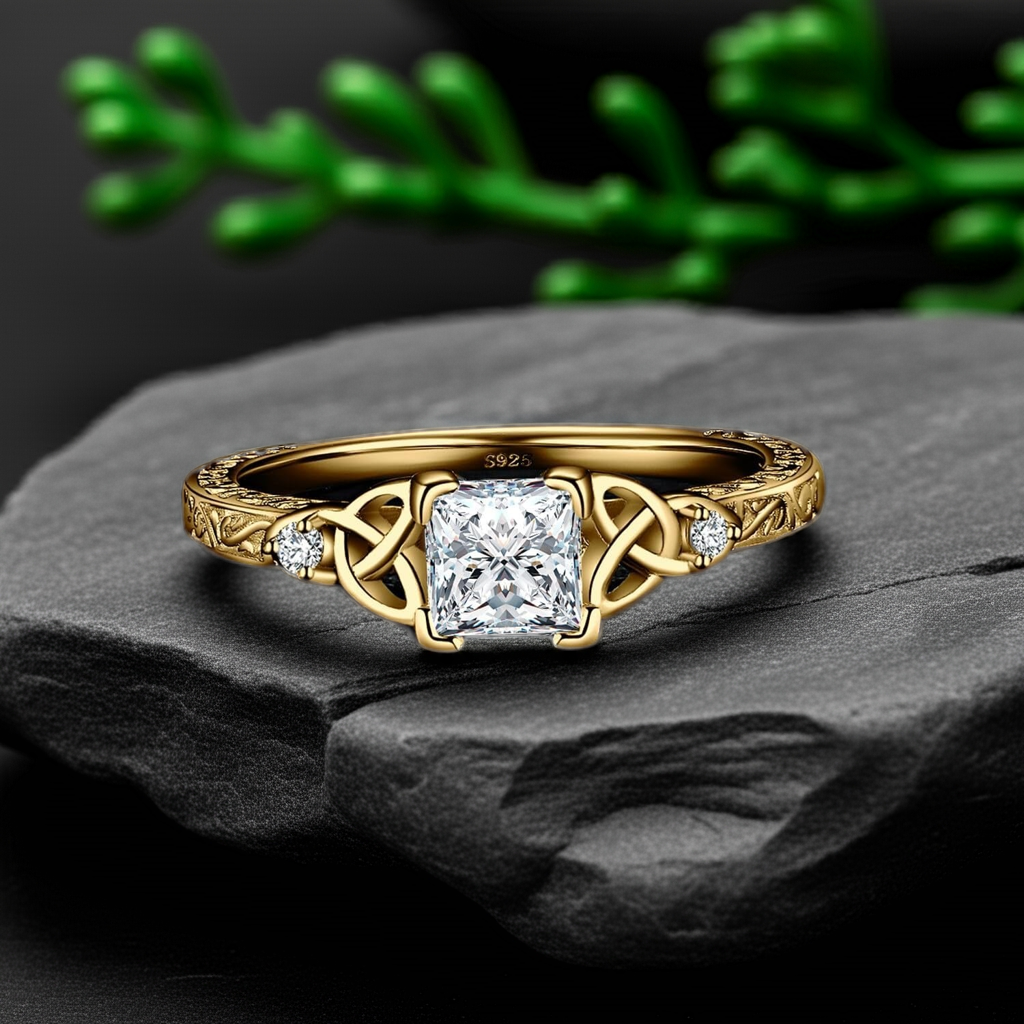 Eternal Knot – Princess Cut Moissanite Solitaire Vintage Celtic Knot Engagement Ring