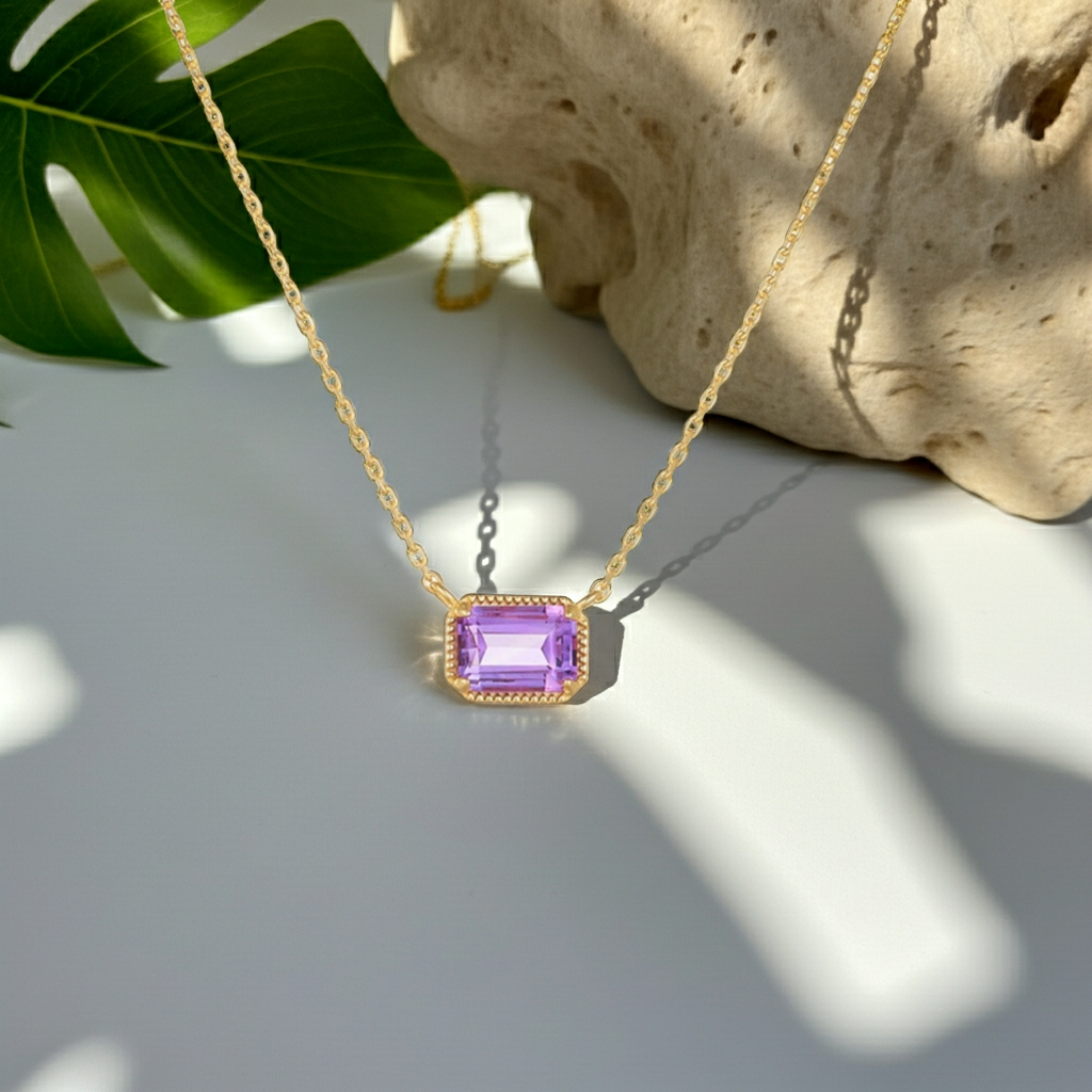 Mirielle Emerald Cut Amethyst Classic Necklace