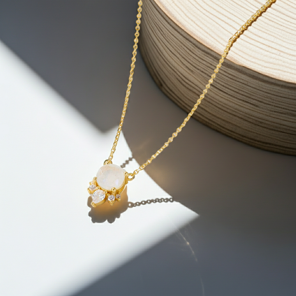 Collier classique Selene en pierre de lune taille ronde