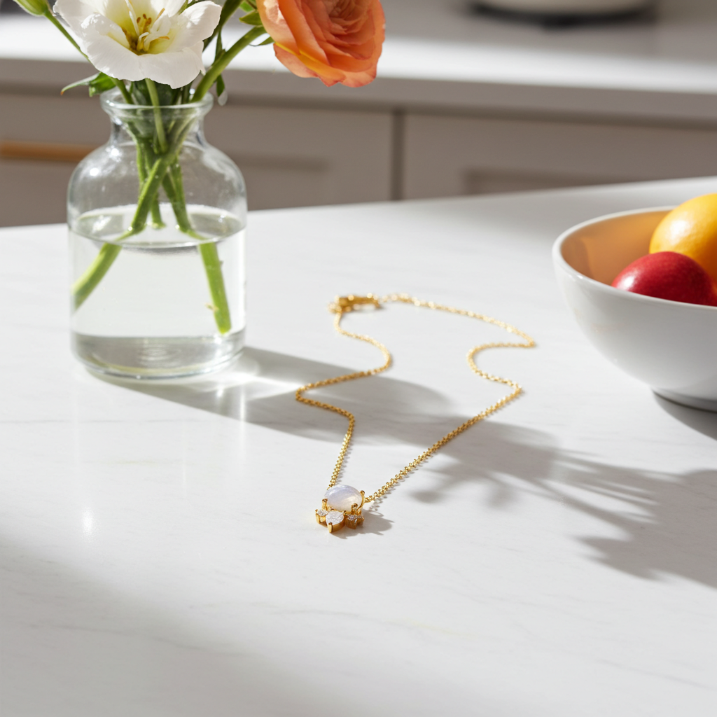 Selene Round Cut Moonstone Classic Necklace