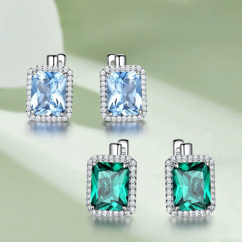 Emerald Cut Lab Sky Blue Topaz Vintage Stud Earrings