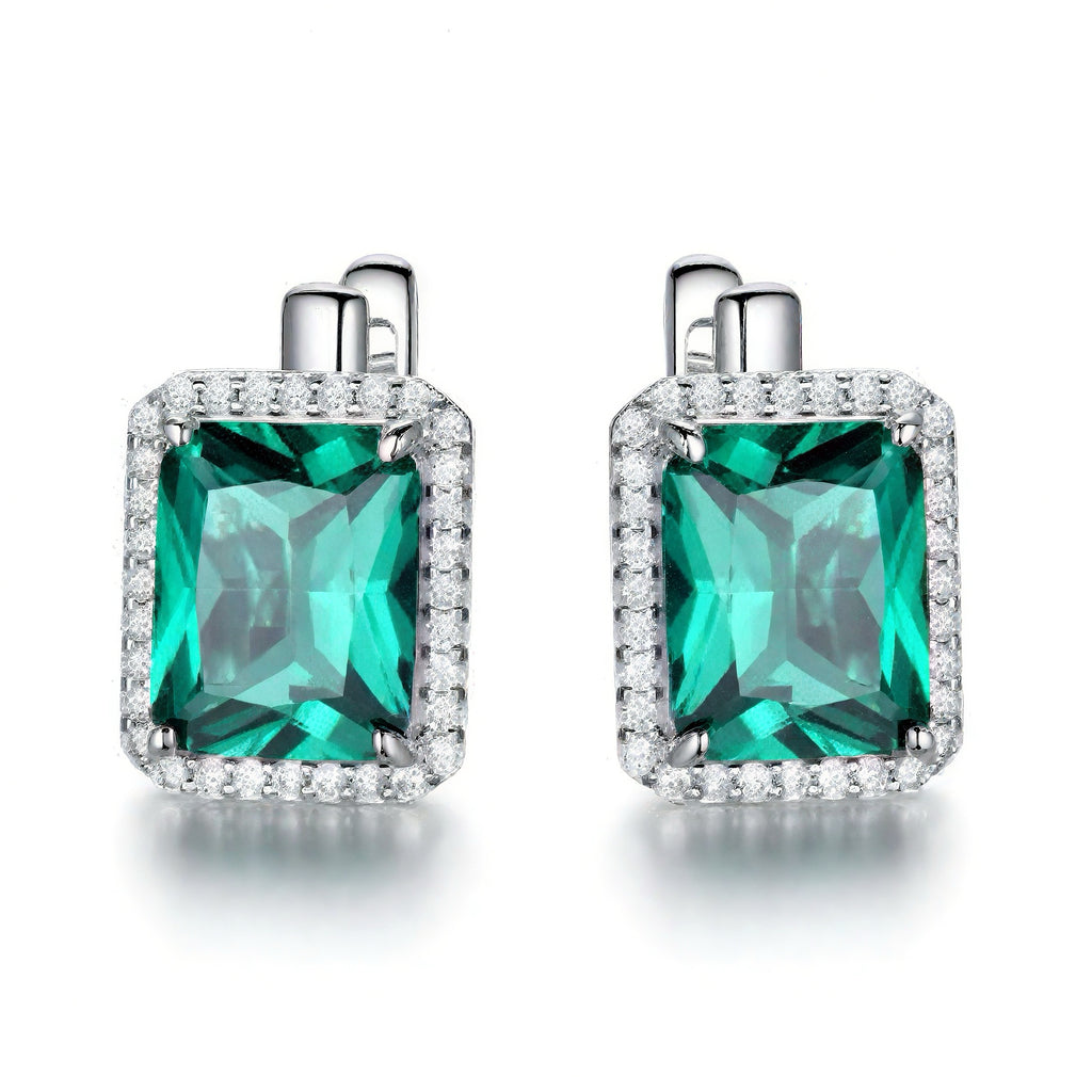 Emerald Cut Lab Sky Blue Topaz Vintage Stud Earrings
