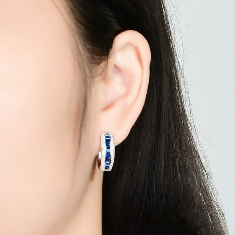 Lab Sapphire Classic Minimalist Hoop Earrings