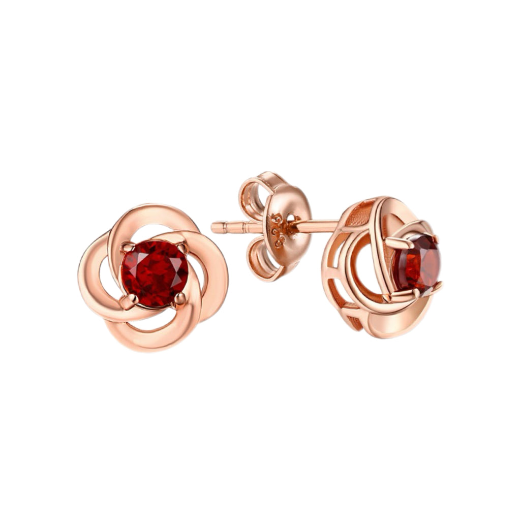 Round Cut Garnet Nature Inspired Stud Earrings
