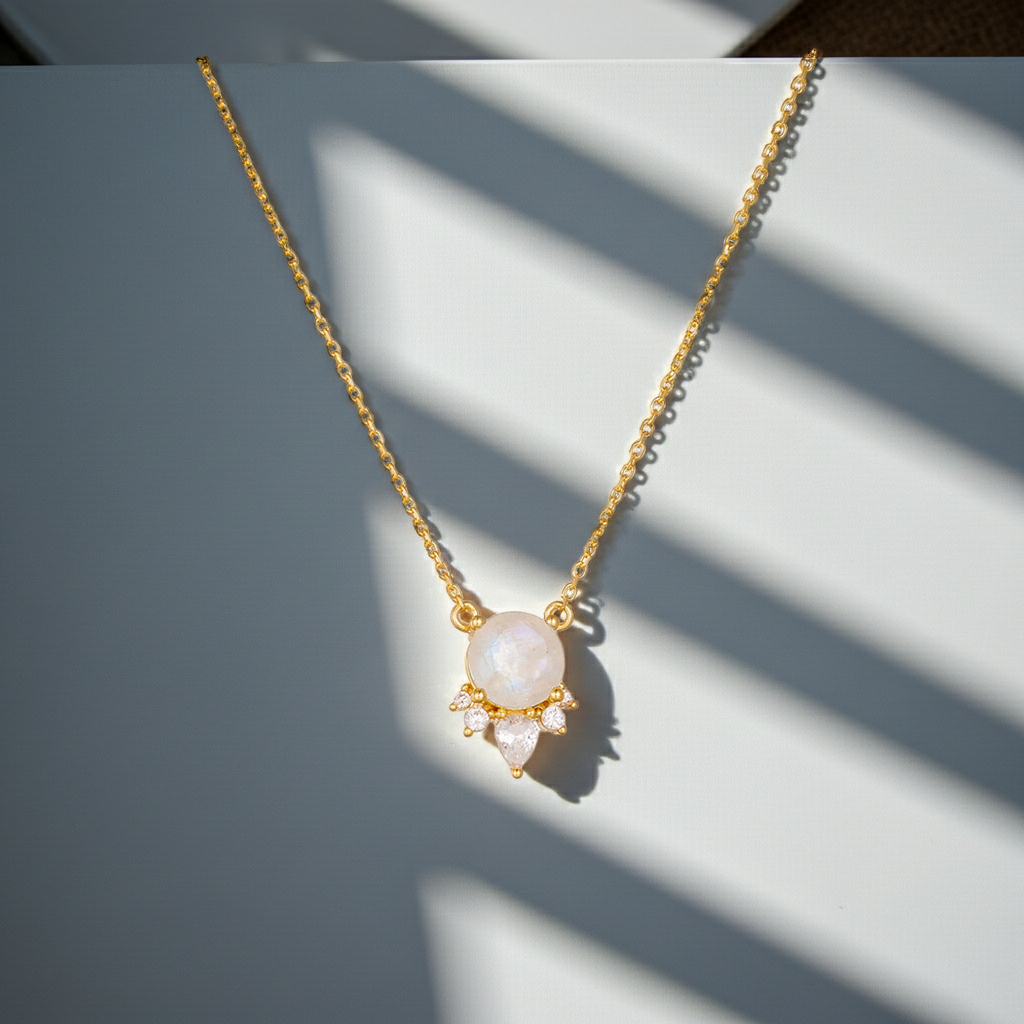 Selene Round Cut Moonstone Classic Necklace