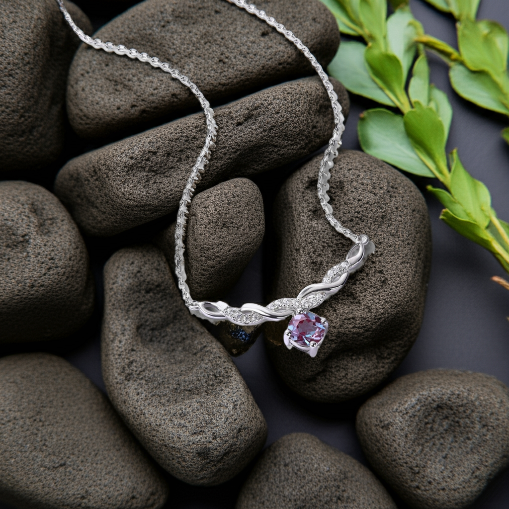 Isadora Round Cut Lab Alexandrite Unique Necklace
