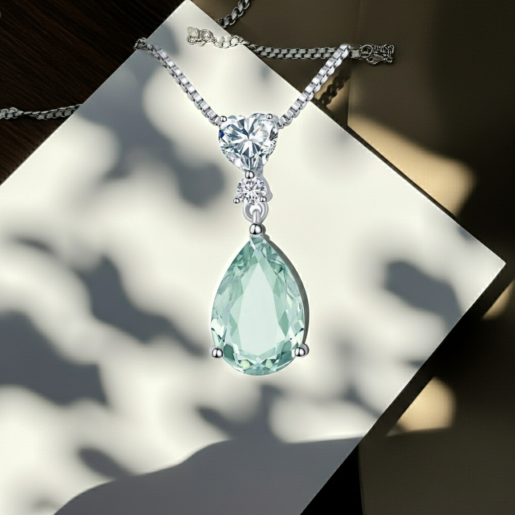 Lavinia Pear Cut Natural Green Amethyst Classic Pendant Necklace