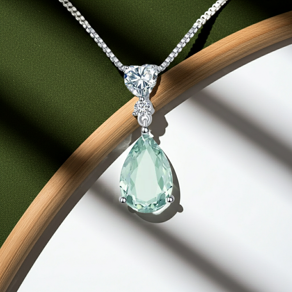 Lavinia Pear Cut Natural Green Amethyst Classic Pendant Necklace