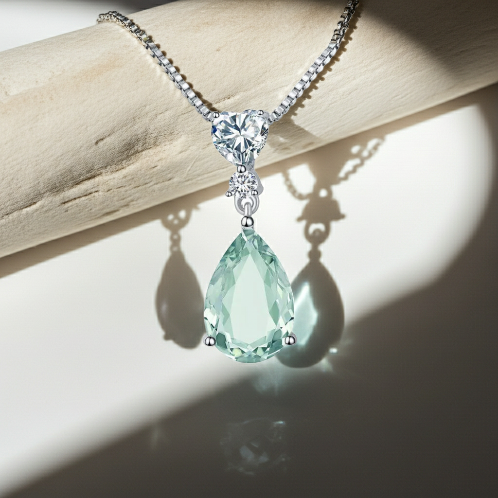 Lavinia Pear Cut Natural Green Amethyst Classic Pendant Necklace