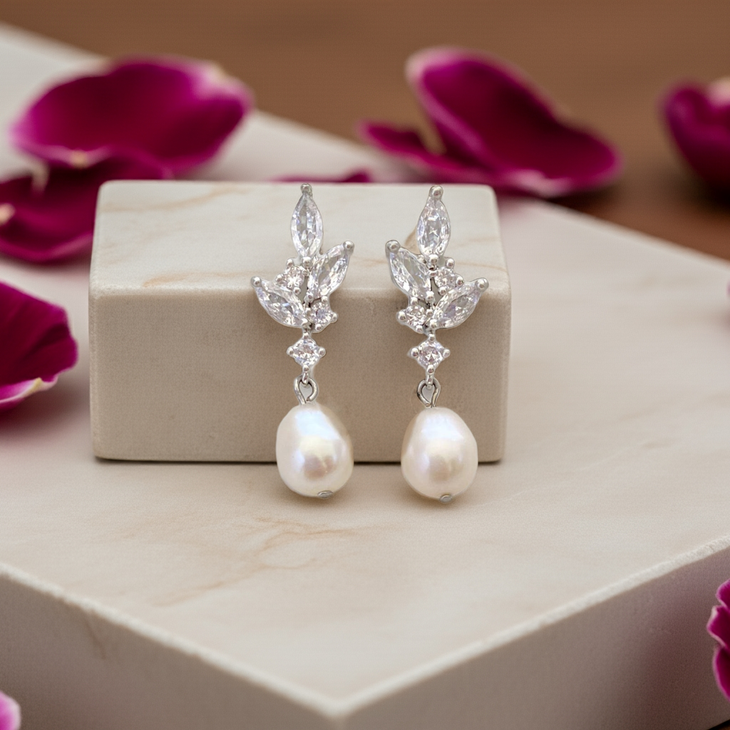 Pear Cut Natural Pearl Drop Earrings Classic Wedding Earrings