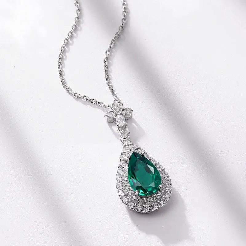 Pear Cut Lab Emerald Halo Pendant
