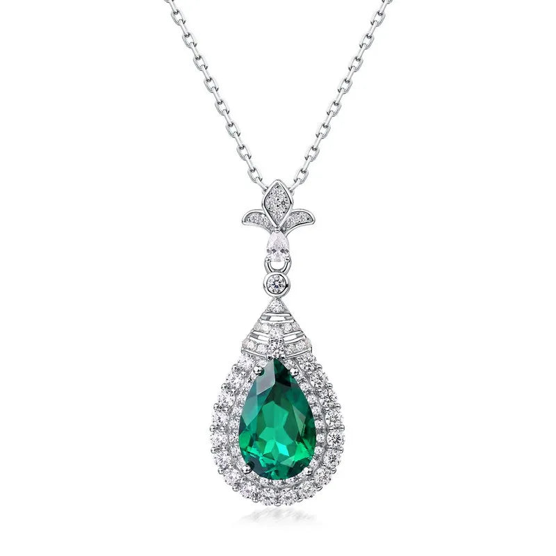 Pear Cut Lab Emerald Halo Pendant