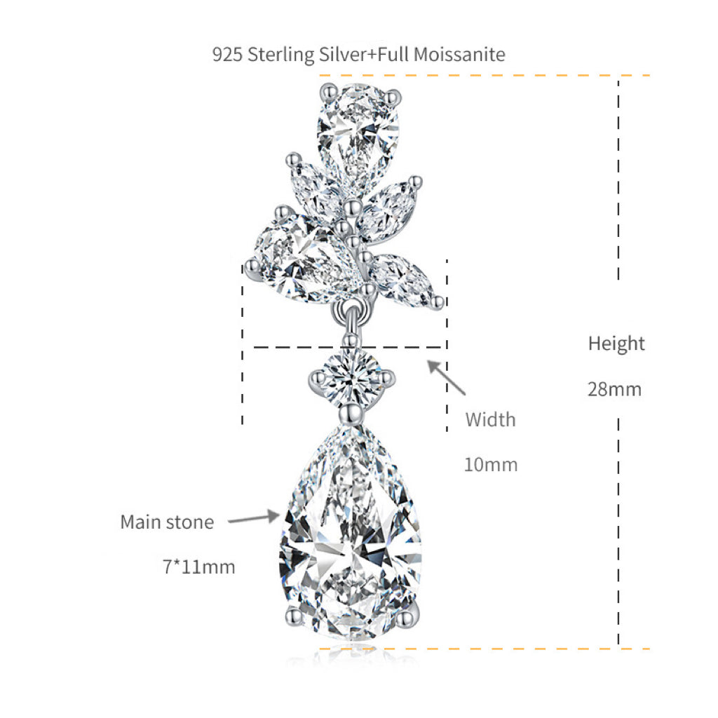 Pear Cut Moissanite Drop Wedding Earrings