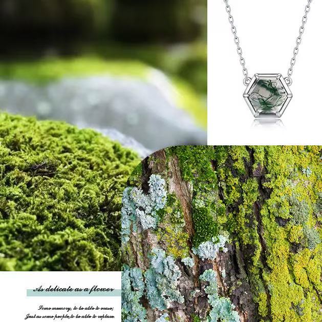 Zephyr - Hexagon Cut Moss Agate Classic Pendant