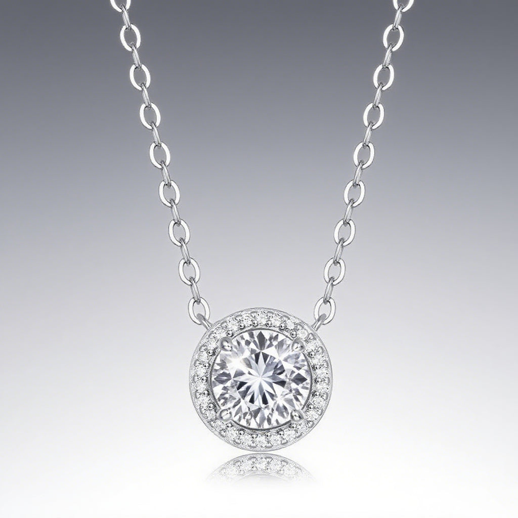 Celestine Round Cut Lab Sapphire Halo Necklace