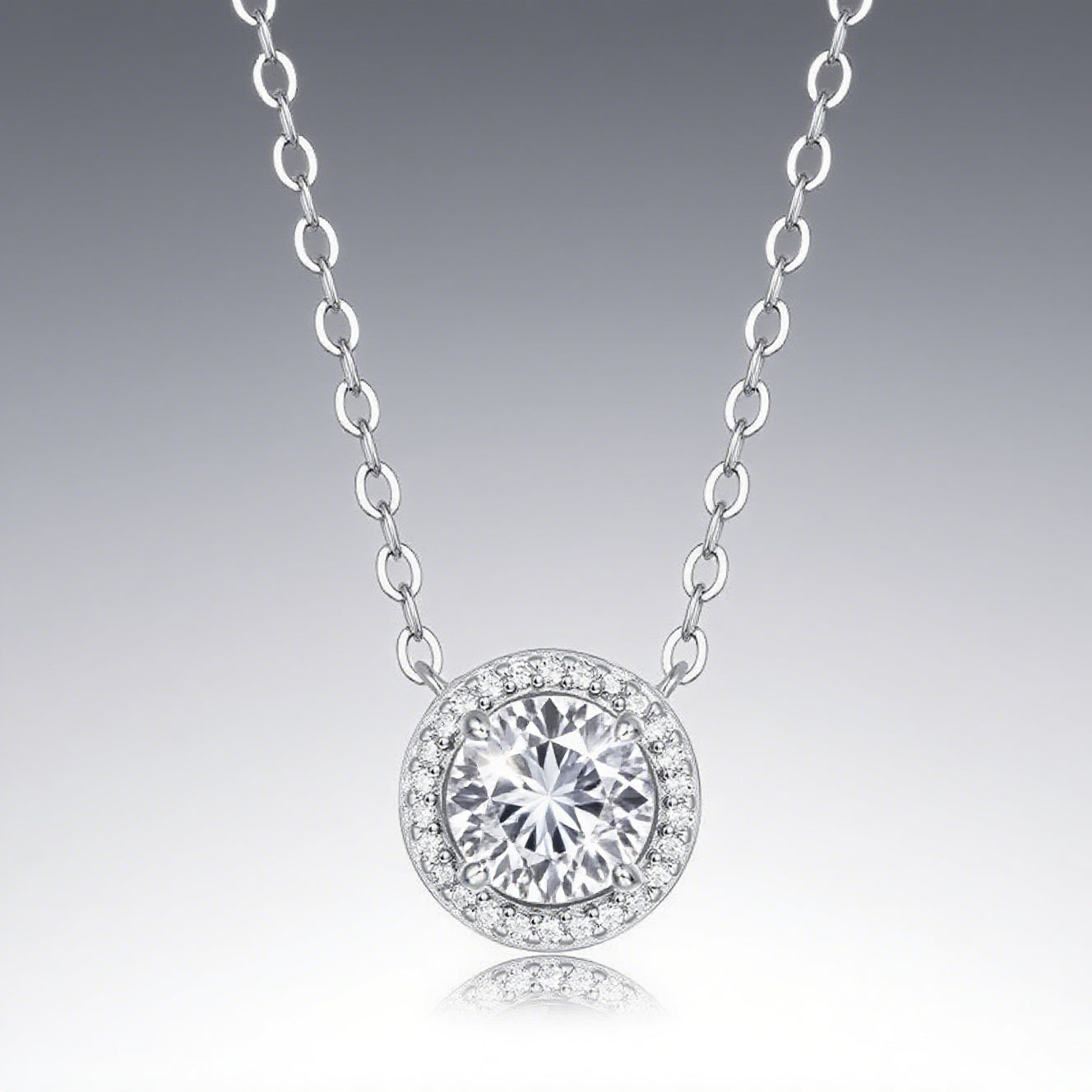 Celestine Round Cut Lab Sapphire Halo Necklace