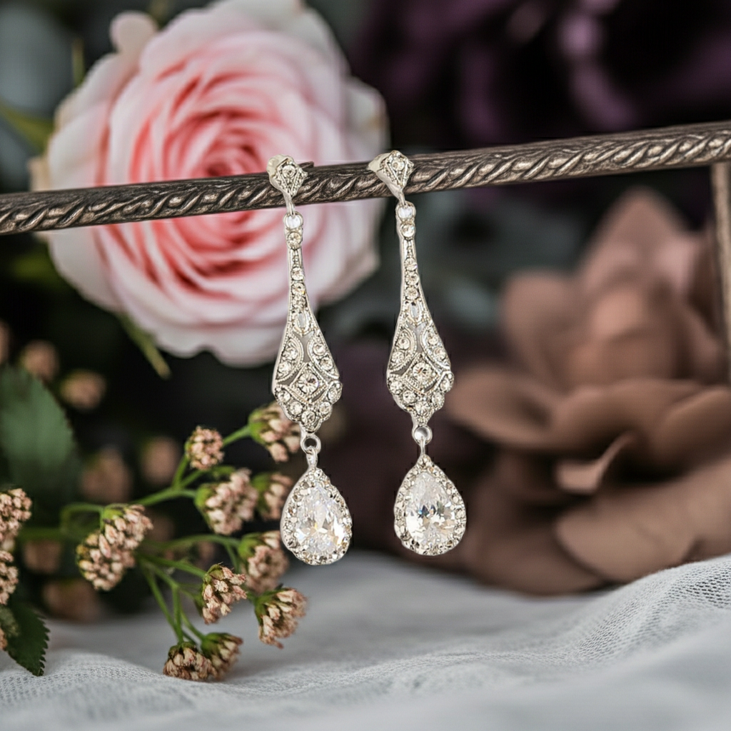 Pear Cut Moissanite Teardrop Dangle Vintage Bridal Wedding Earrings