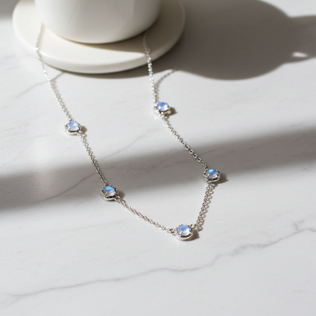 Yvaine Round Cut  Moonstone Classic Necklace