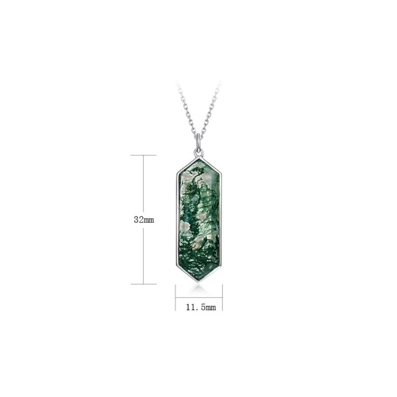 Lagoon - Hexagon Cut Moss Agate Classic Necklace