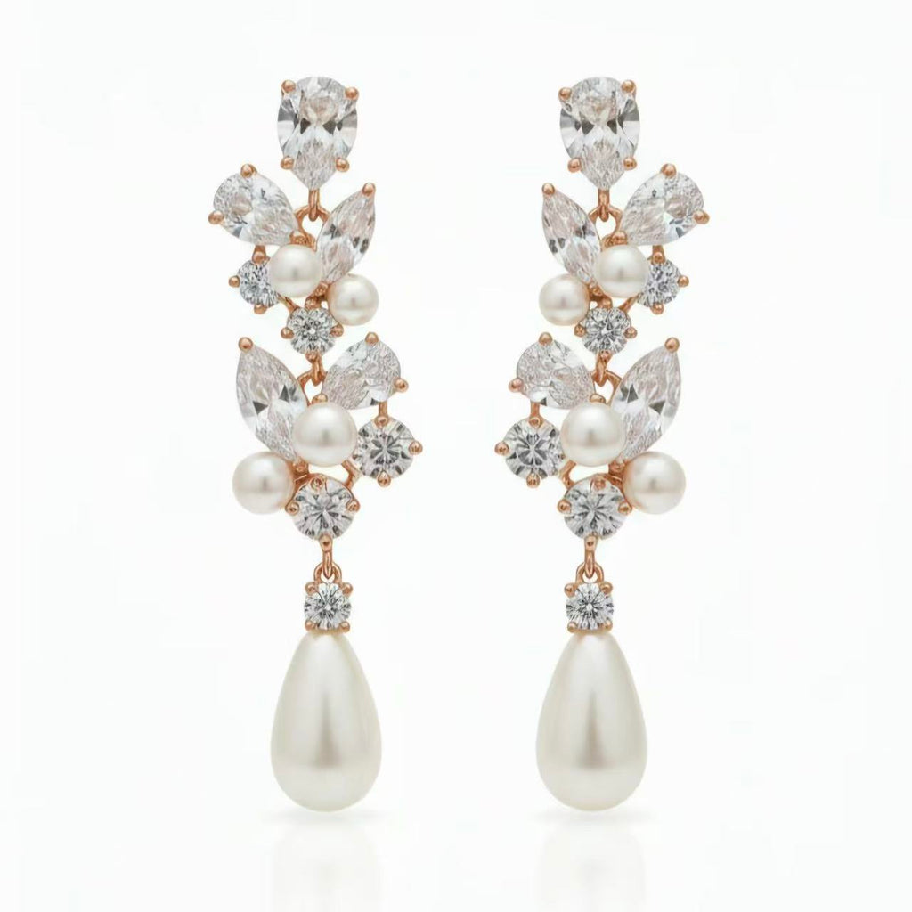 Nivea - Moissanite & Natural Pearl Teardrop Dangle Bridal Wedding Earrings