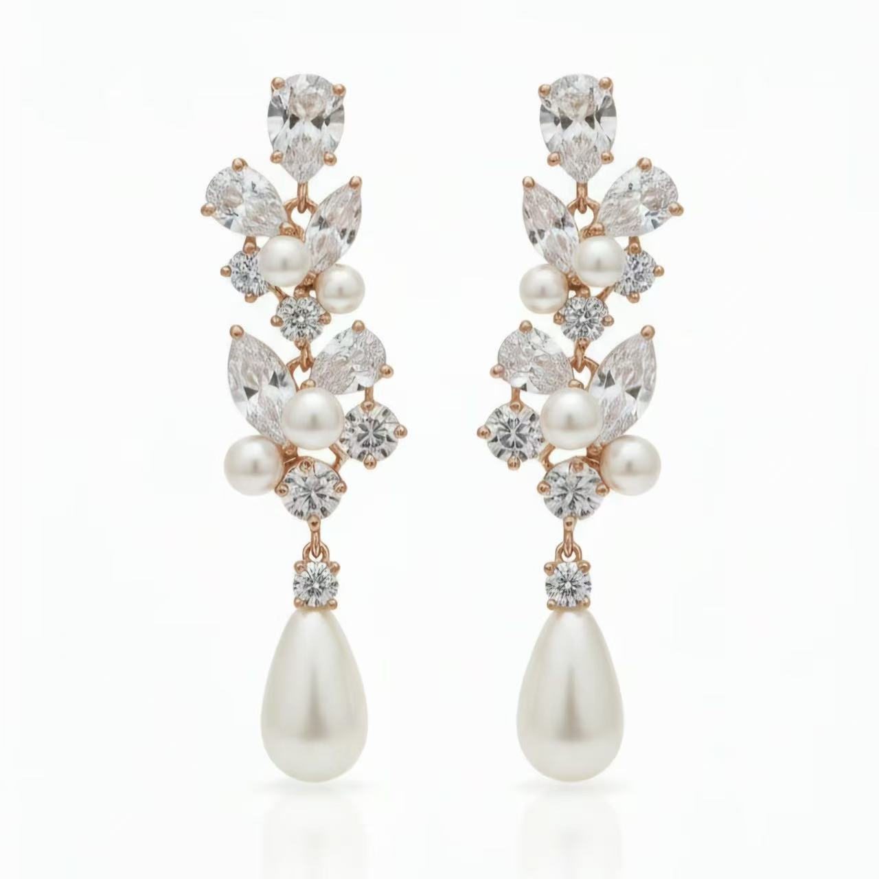 Nivea - Moissanite & Natural Pearl Teardrop Dangle Bridal Wedding Earrings