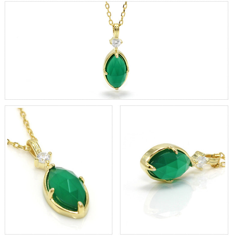Halcyon - Marquise Cut Green Agate Minimalist Classic Necklace