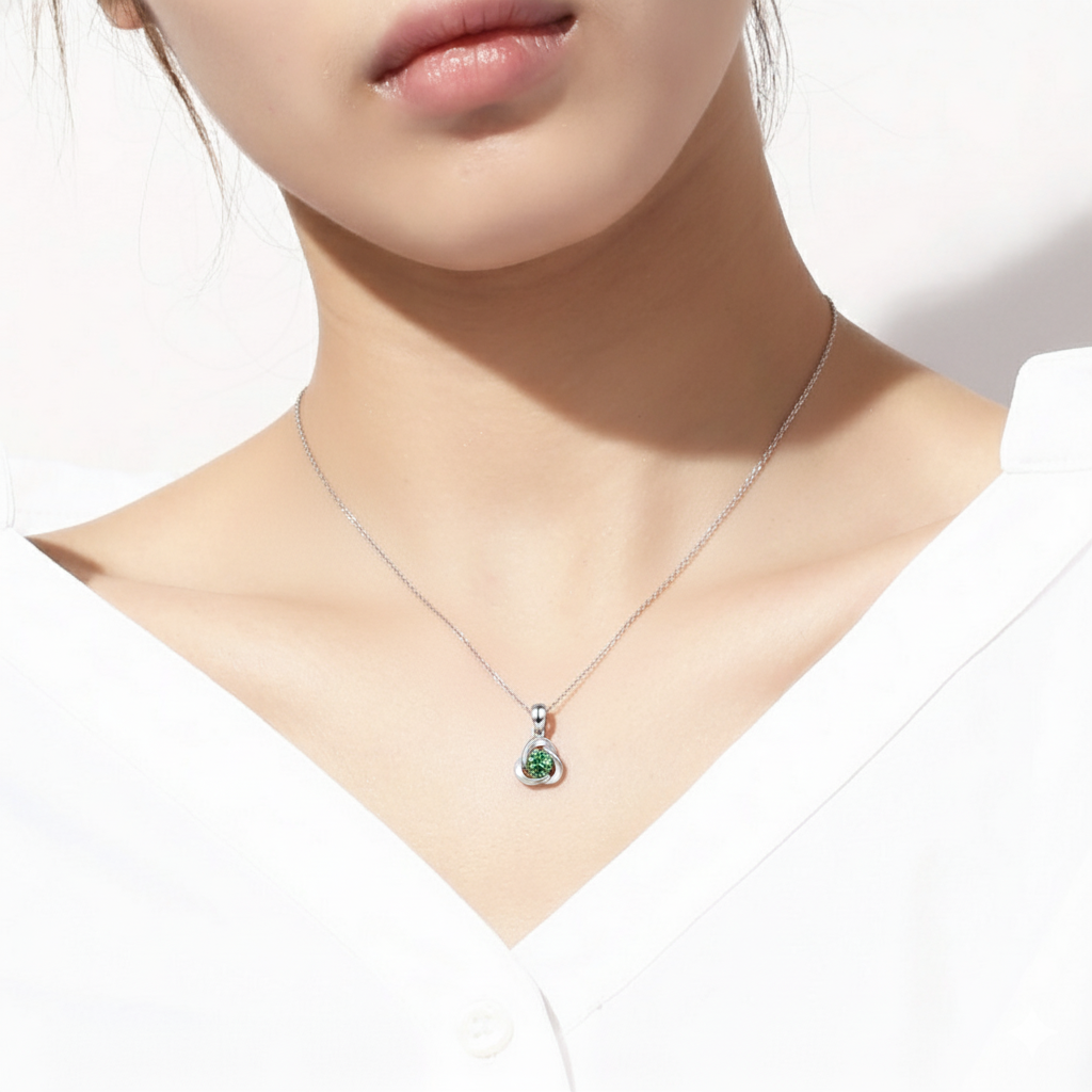 Mira - Round Cut Green Moissanite Classic Necklace
