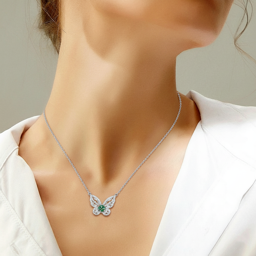 Ethereal - Round Cut Green Moissanite Unique Necklace
