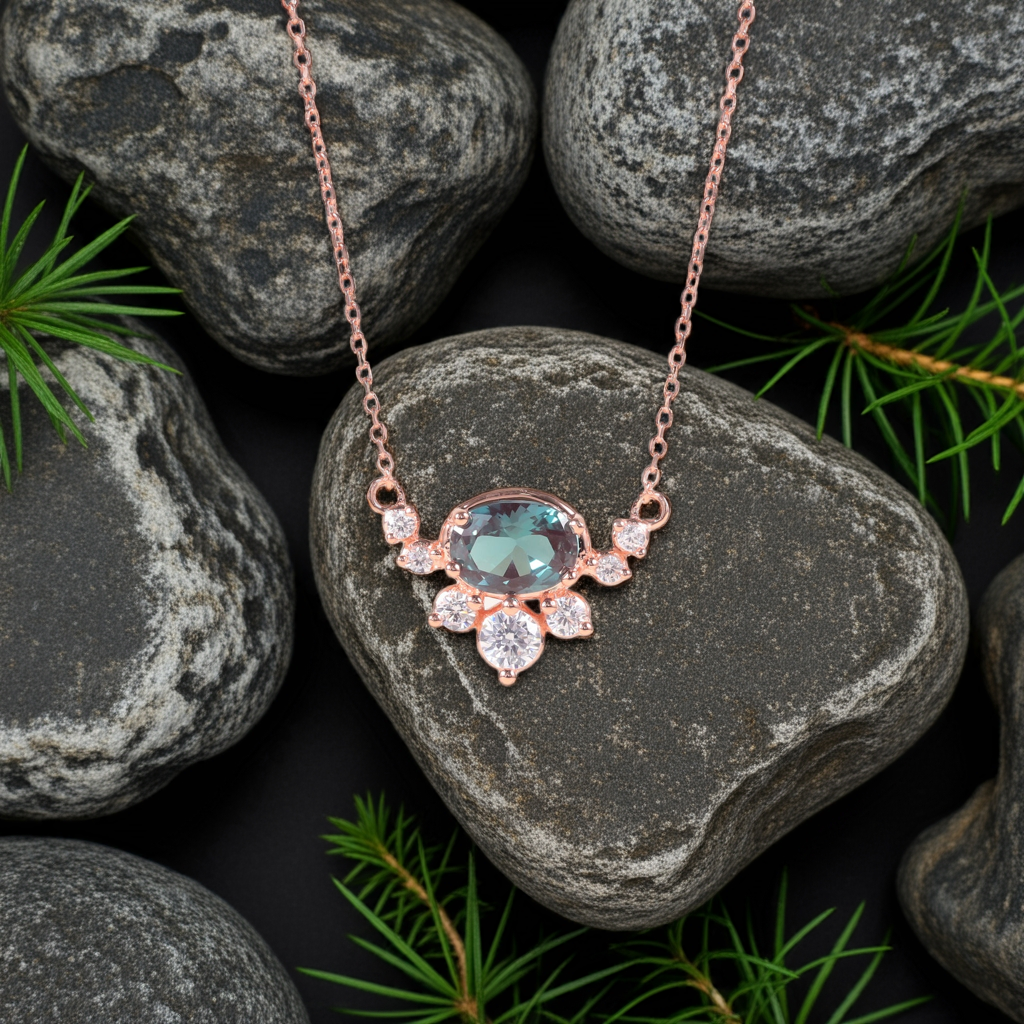 Beatrice Oval Cut Lab Alexandrite Unique Necklace