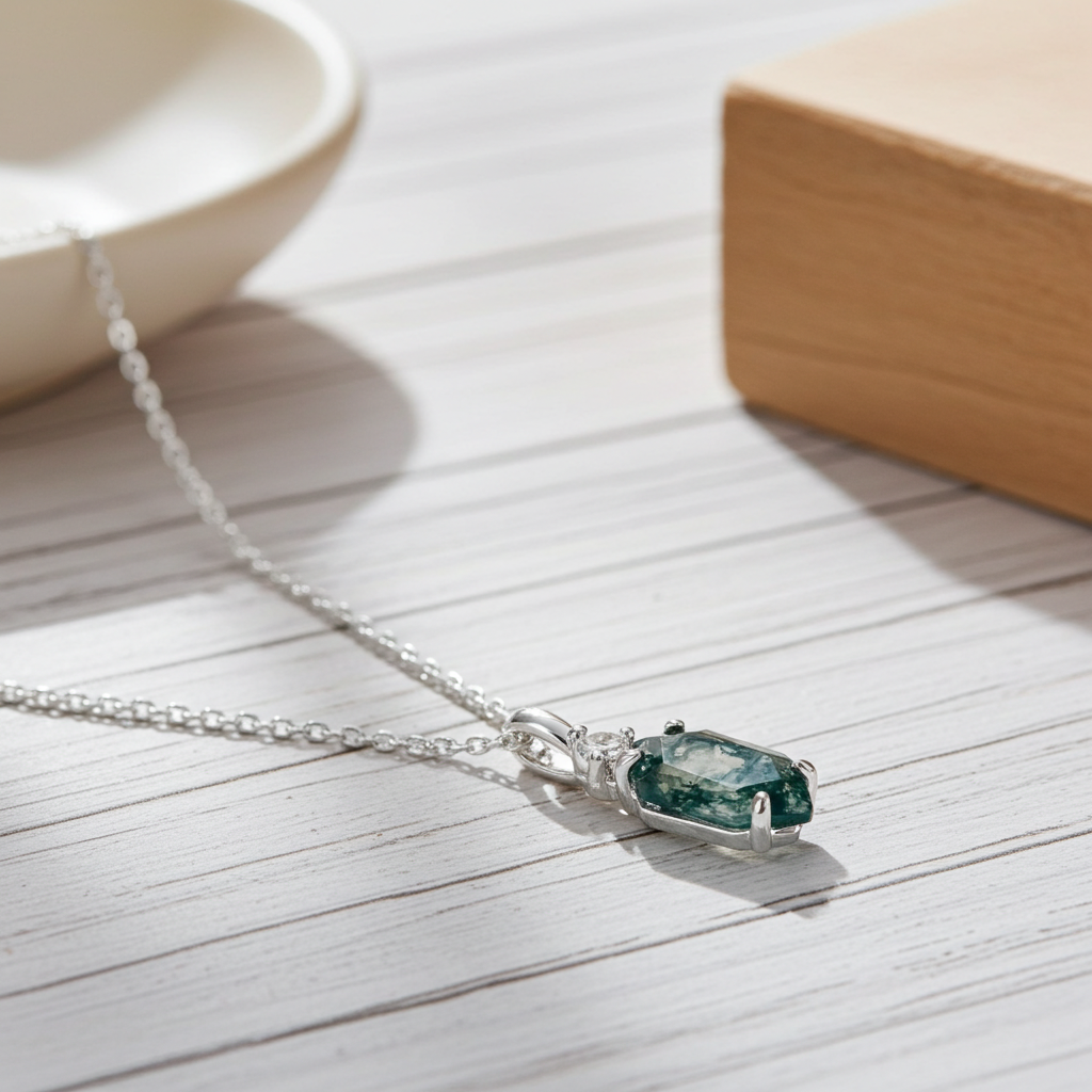 Collier classique en agate mousse taillée en hexagones - Fern