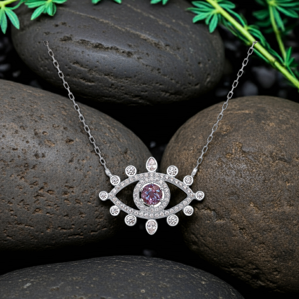 Minerva Round Cut Lab Alexandrite Unique Necklace