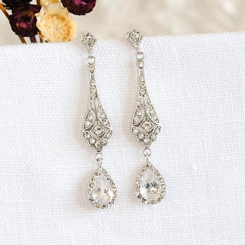 Pear Cut Moissanite Teardrop Dangle Vintage Bridal Wedding Earrings