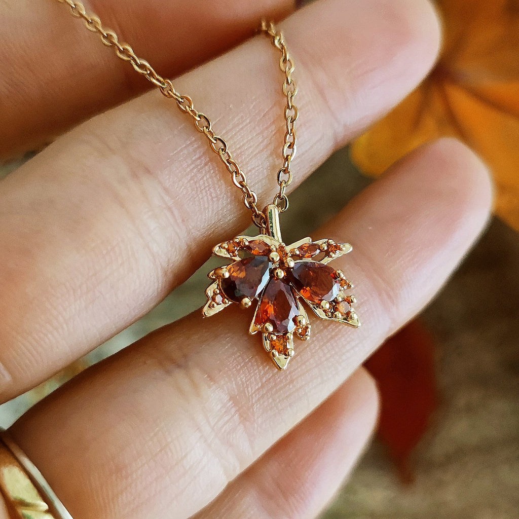 Marquise Cut Cubic Zirconia Classic Maple Leaf  Necklace