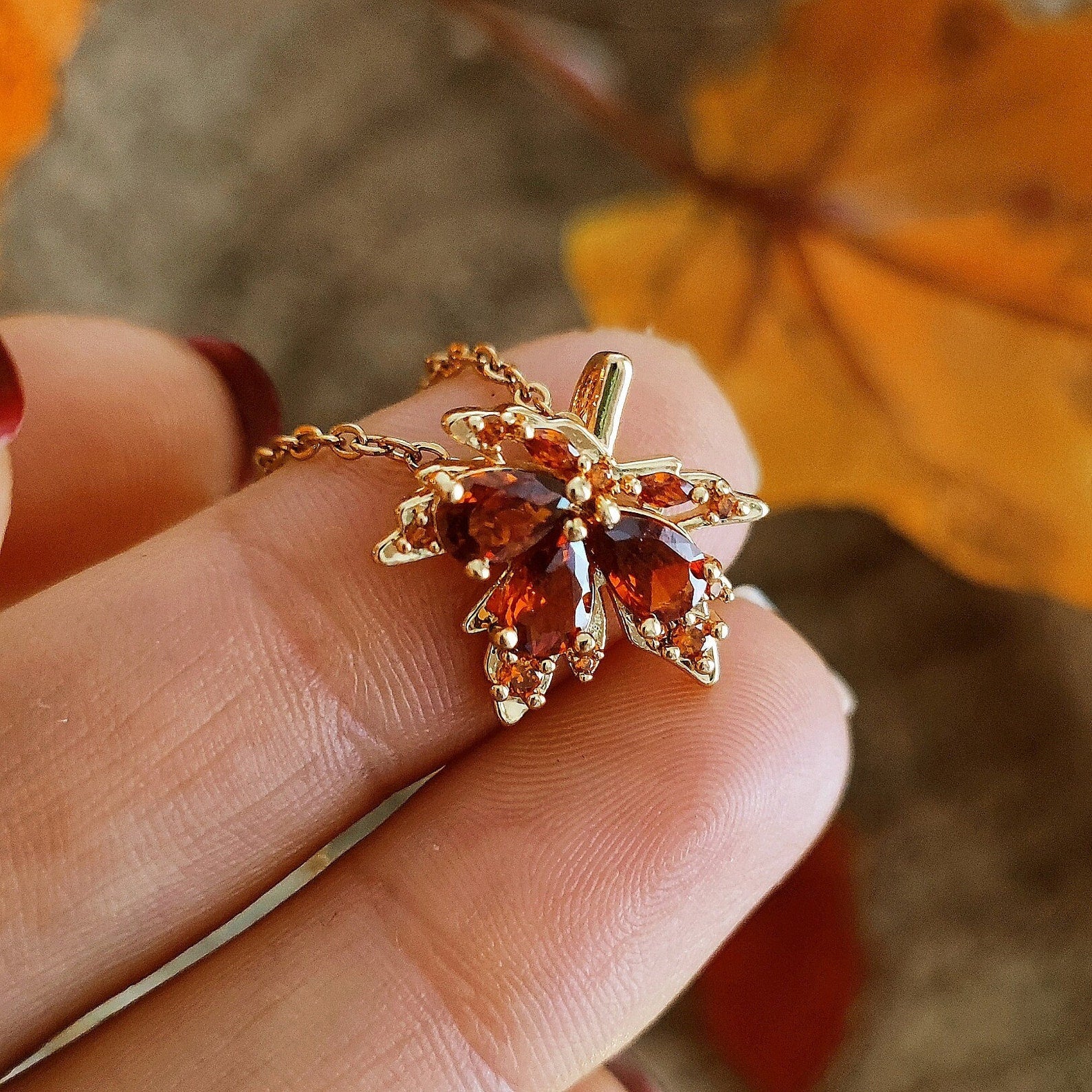 Marquise Cut Cubic Zirconia Classic Maple Leaf  Necklace