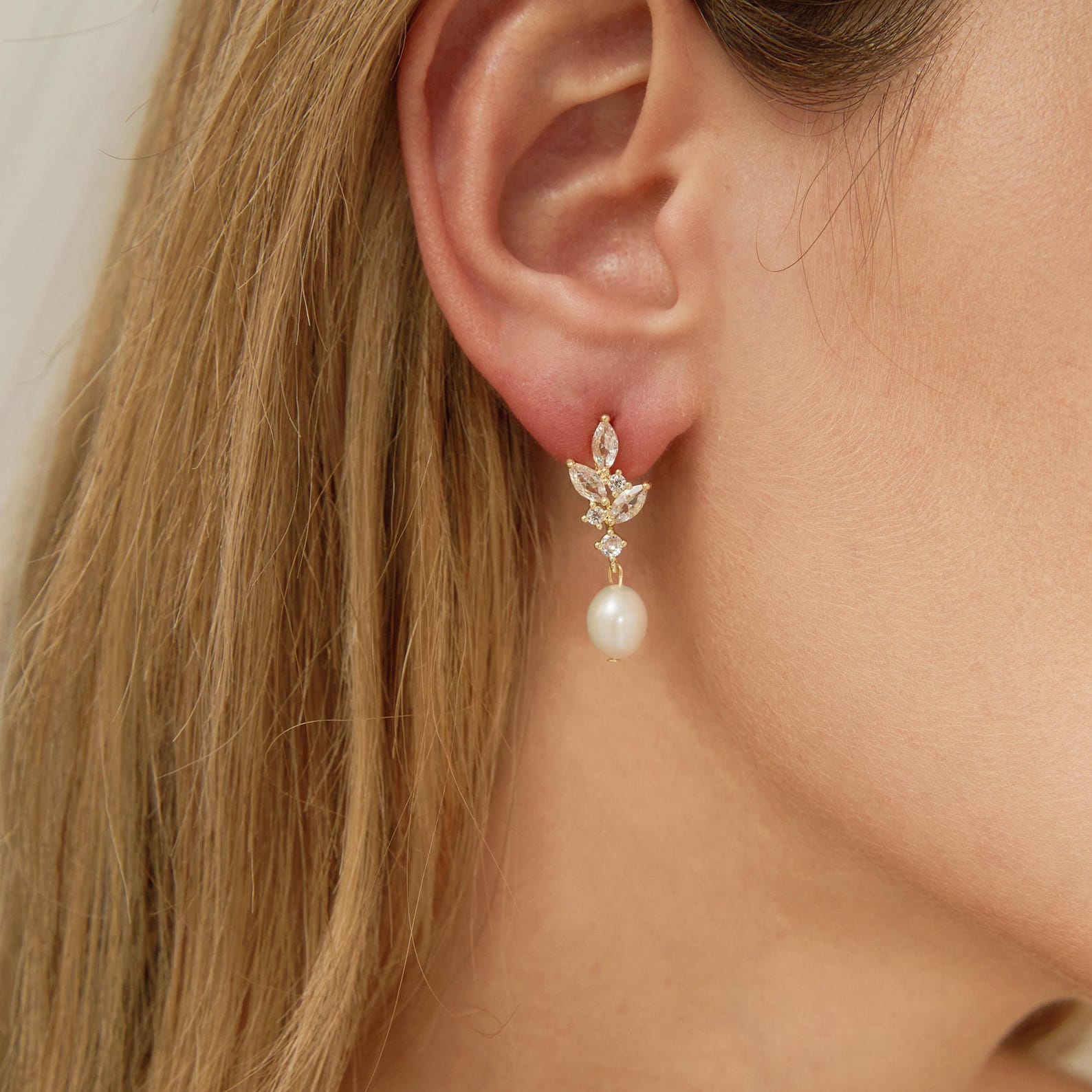 Pear Cut Natural Pearl Drop Earrings, Classic Wedding Earrings