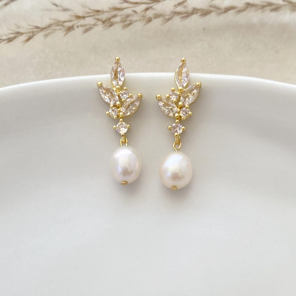 Pear Cut Natural Pearl Drop Earrings Classic Wedding Earrings